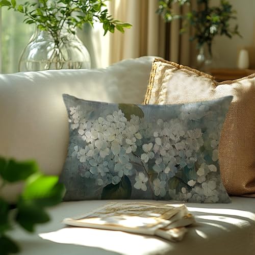 Rustic Spring Blue Hydrangea Pillow Cover 12x20, Color-1