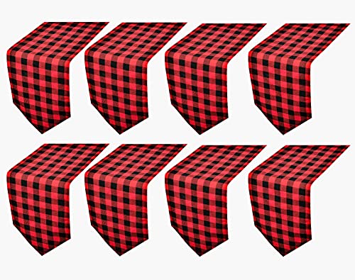 Red & Black Buffalo Check Table Runners 8 Pack - 72 Inch for Christmas & Parties
