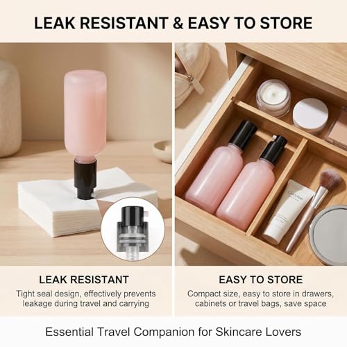 ASTRQLE 2PCS Pink Glass Pump Bottles 1oz 30ml Portable Lotion Containers
