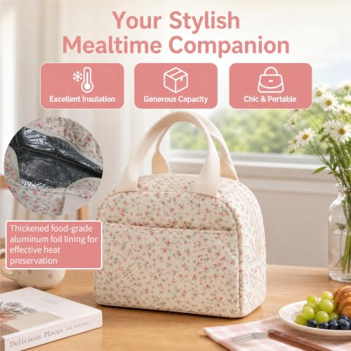Insulated Floral Lunch Bag for Women - Portable & Leakproof