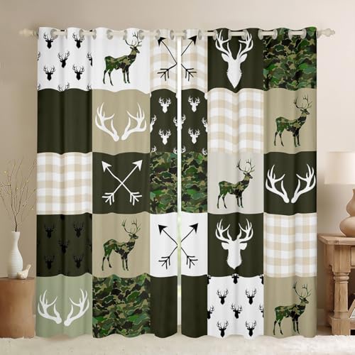 Camo Green Rustic Kids & Adults Grommet Window Curtains Set 38x54 Inches - Pack of 2