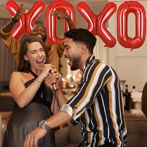 Tedercle 16-Inch XOXO Red Foil Letter Balloons Banner for Valentine's Day