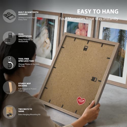 Walnut 13x19 Inch Picture Frame 5 Pack - Solid Wood Wall Photo Frames