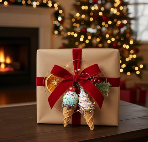 Set of 2 Whimsical Holiday Ice Cream Cone Ornaments - Fun Christmas Decor