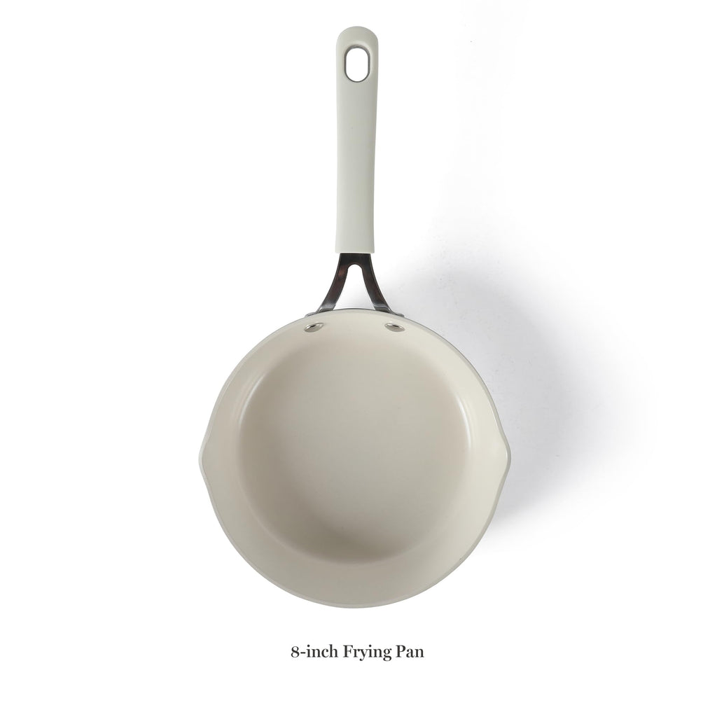 Martha Stewart Heathland 8 Inch Aluminum Fry Pan Cookware Non-Toxic Premium Ceramic Non Stick Frying Pan, Kitchen Egg Pan, Omelet Pan, Always Pan, Pots and Pans, Linen White, Induction Safe