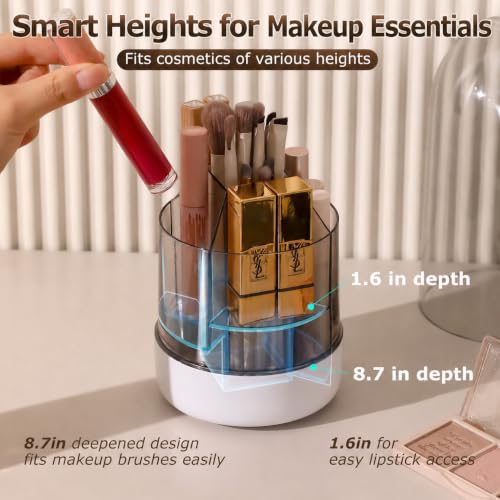 CTIME Makeup Brush Holder with Lid - 5-Compartment Organizer