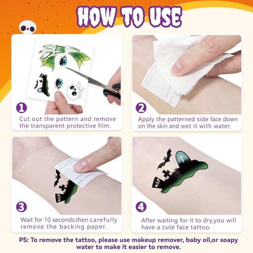 Partywind Halloween Temporary Face Tattoos for Kids 12 Sheets