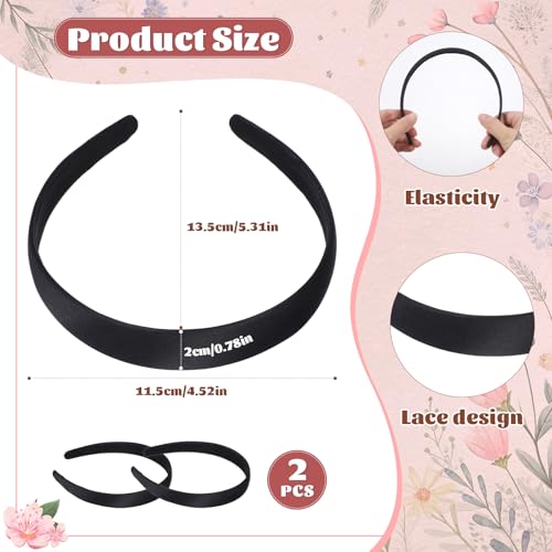 Tiesome 3-Pack Satin Black Headbands for Women 0.8 Inch Wide Non-Slip