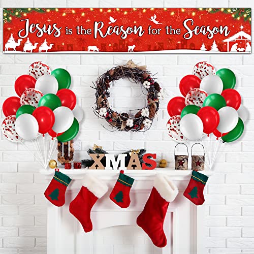 Nativity Christmas Banner with Balloons - Jesus is the Reason for the Season Holiday Decor