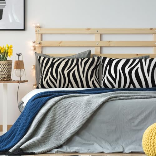 Zebra Print Striped Pillow Covers 12x20 Inch Set of 2