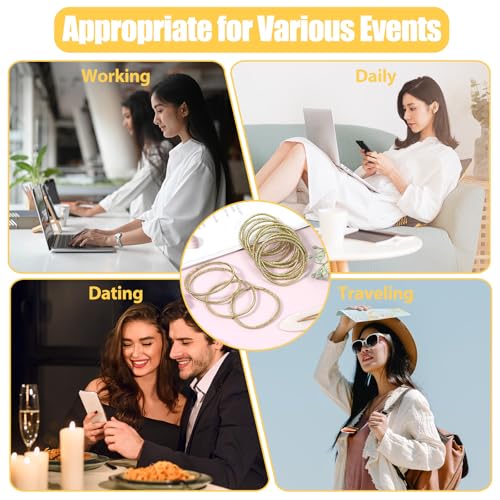 50 Pcs Gold Hair Ties - Thin Elastic Shimmer Ponytail Holder Bands