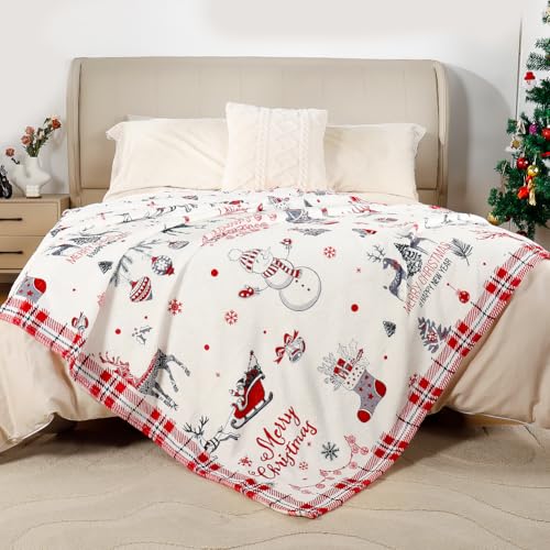 Christmas Reindeer Snowman Throw Blanket 60x80 Inches - Festive Holiday Decor