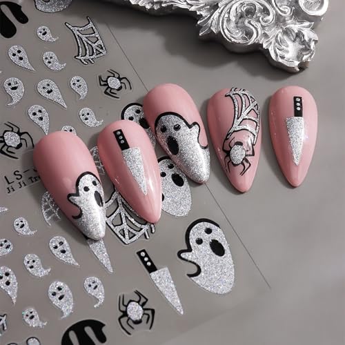 Halloween Nail Stickers 6 Sheets Self-Adhesive Glitter Decals