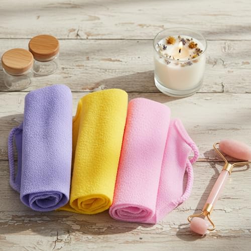 Cobee 3 Pcs Exfoliating Back Scrubber with Handles Nylon Stretchable Shower Bath Towel
