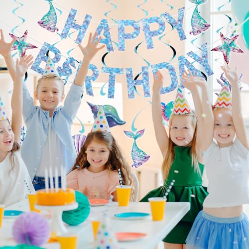 Mermaid Birthday Decorations Set with Banner & Hanging Swirls