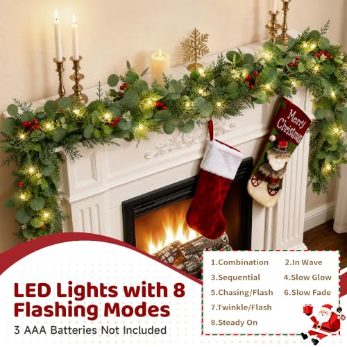 BlessedSeason 6 FT Christmas Garland with 8-Mode LED Lights - Realistic Indoor & Outdoor Decor