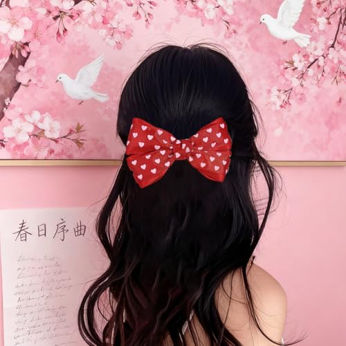 Valentine's Day Red Heart Hair Bow Clips 2 Pack Grosgrain Ribbon Barrette