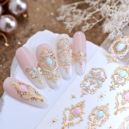 POWPOP Golden Baroque 5D Embossed Nail Art Stickers Bohemian Decals