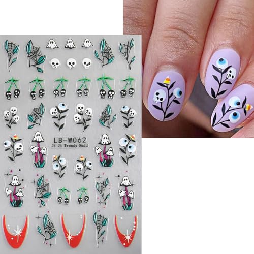 Halloween 5D Self-Adhesive Nail Art Stickers - Cute Ghost & Spider Web Decals