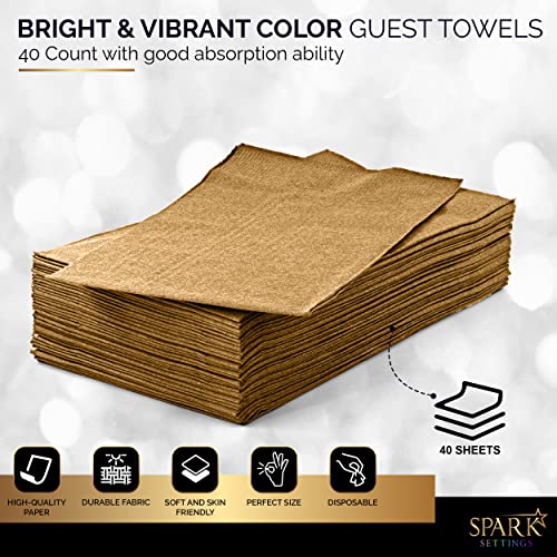 Gold Disposable Dinner Napkins - Soft 2-Ply Guest Towels, 40 Pack