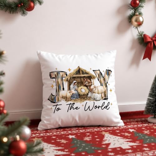 Religious Christmas Nativity Pillow Cover 18x18 - Style10 Rustic Jesus Birth Decor