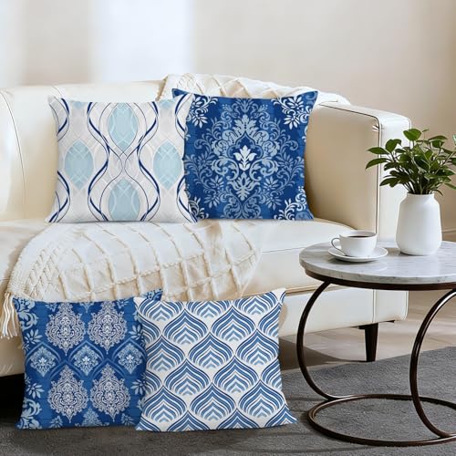 Bonhause Navy Blue Boho Velvet Throw Pillow Covers 18x18, Set of 4