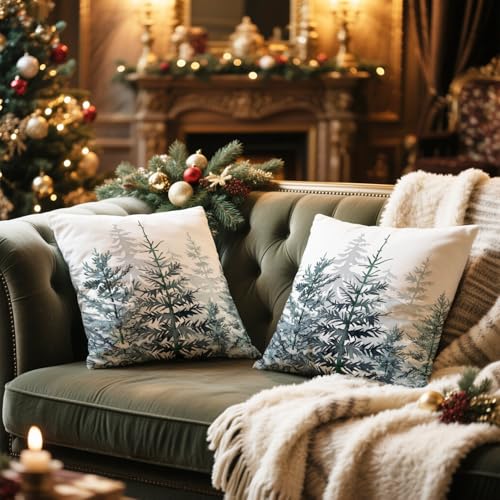 Blue Christmas Tree Pillow Covers 20x20 Inch Set of 2 - Artmag