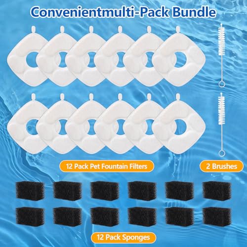 24-Pack Cat Water Fountain Replacement Filters & Sponges for Veken Fountains