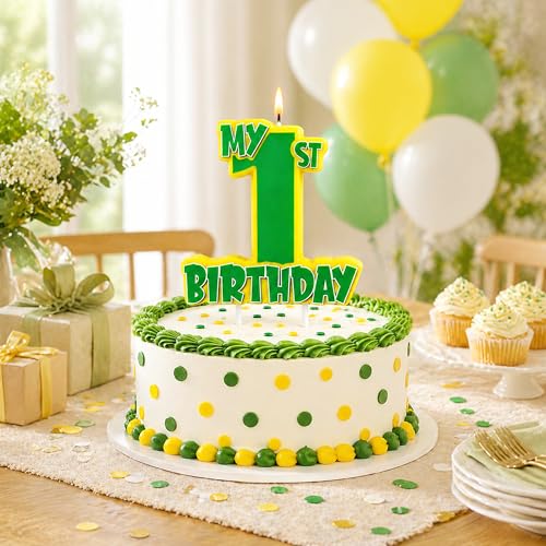 Number 1 Birthday Candle - Street Style Green & Yellow Cake Topper