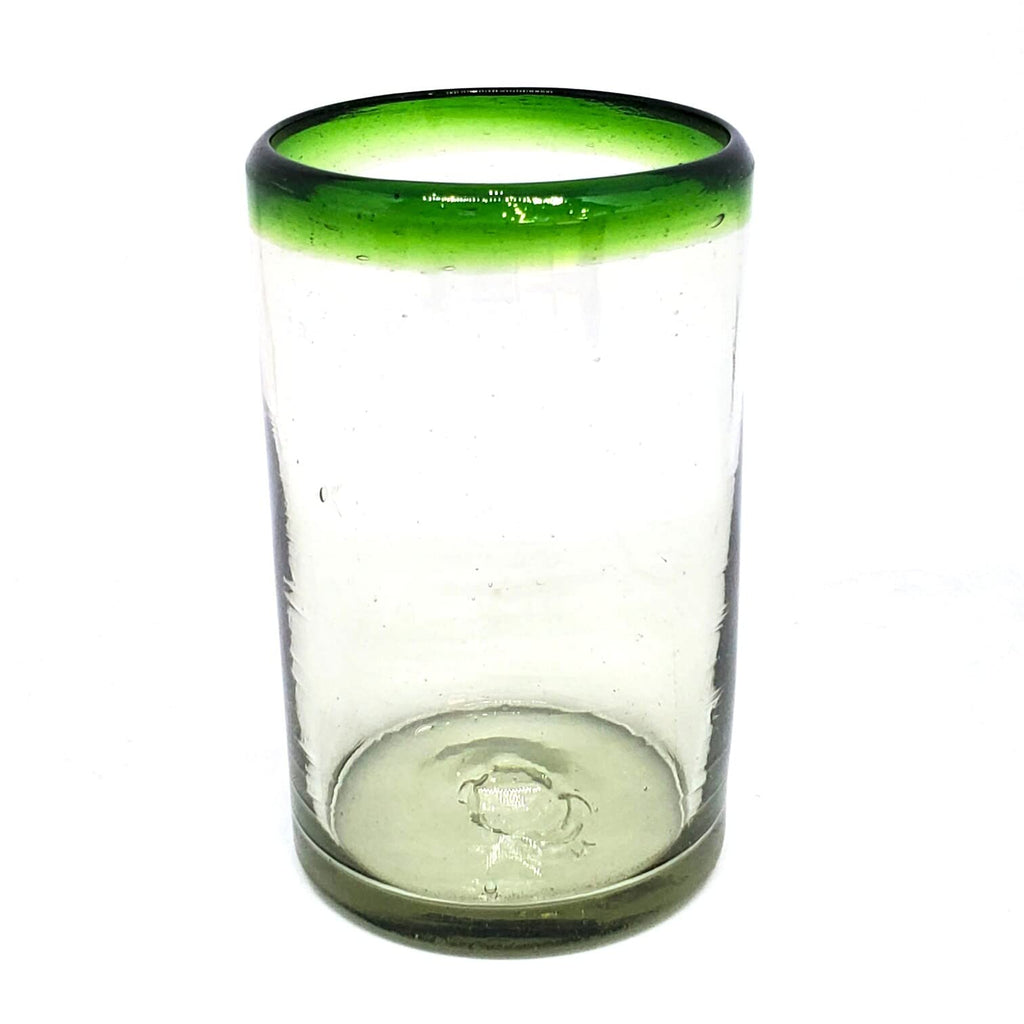 MexHandcraft Emerald Green Rim 14 oz Drinking Glasses (set of 6), Recycled Glass, Lead-free, Toxin-Free (Drinking)
