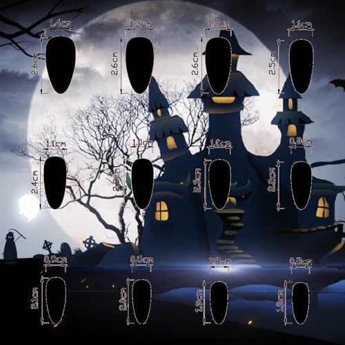 AROVFAM Halloween Press on Nails Medium Almond Skull Fake Nails 24Pcs