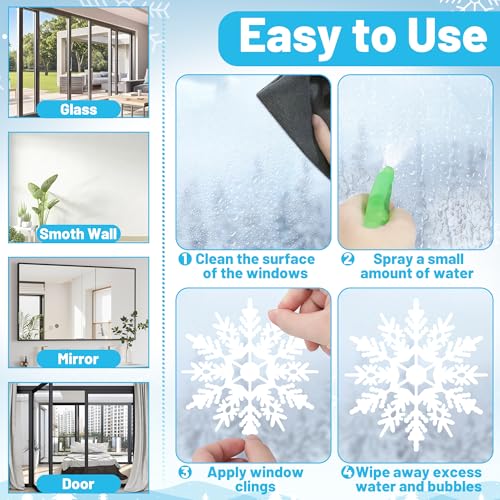 116PCS Christmas Window Clings - Double Sided Snowflake Decals