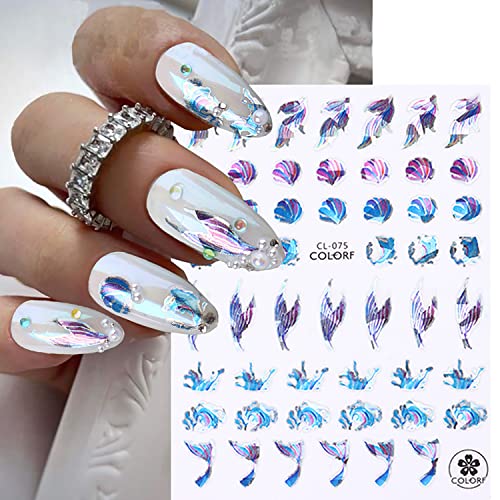3D Sea Animals Nail Art Stickers - Holographic Ocean Shell & Fish Decals (8 Sheets)