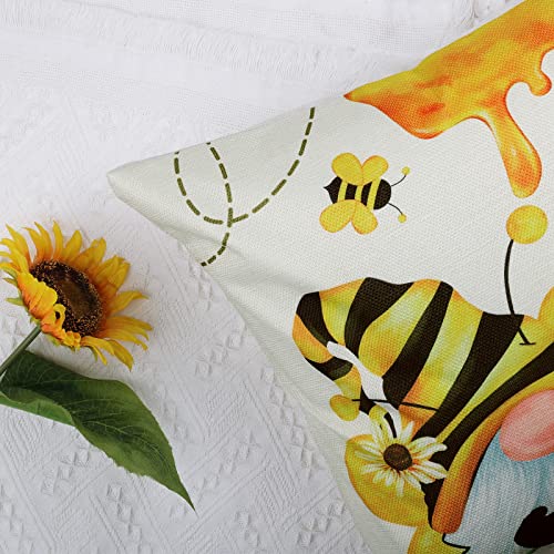 Summer Bee Throw Pillow Covers Set of 4 - 18x18 Inch Gnome Sunflower Design