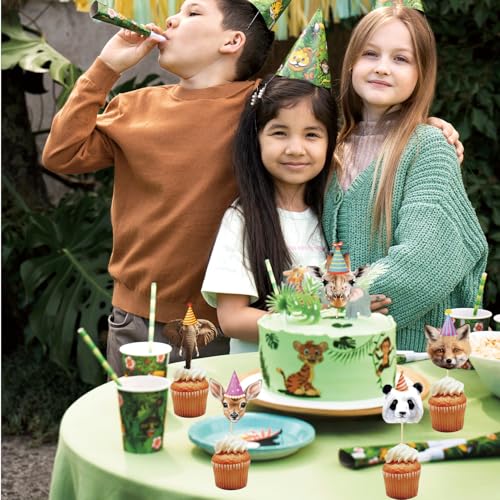 24 Pcs Safari Animals Cupcake Toppers - Jungle Birthday Decorations