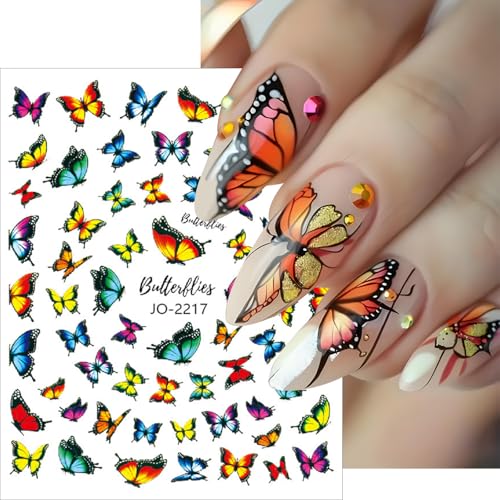 8Pcs Butterfly Nail Art Stickers 3D Self-Adhesive Colorful Decals