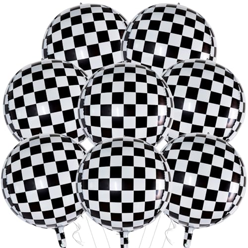 TONIFUL 8Pcs 22 Inch Round Checkered Foil Balloons