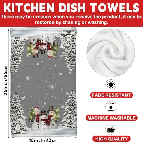 HSKMAKE 2-Piece Christmas Snowman Cotton Kitchen Towels - Festive Gray Set
