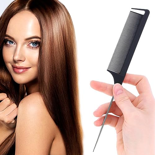 Kootinn 6PCS Rat Tail Detangling Hair Combs Set - Black Fine Tooth Styling Combs