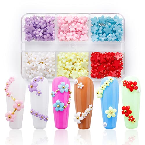 3D Acrylic Flower Nail Charms with Pearls and Rhinestones for DIY Nail Art