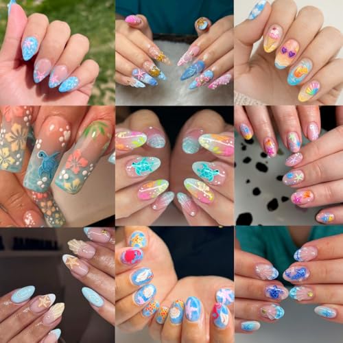GUAACCB 6 Sheets Summer Nail Stickers 3D Self-Adhesive Beach Shell Decals