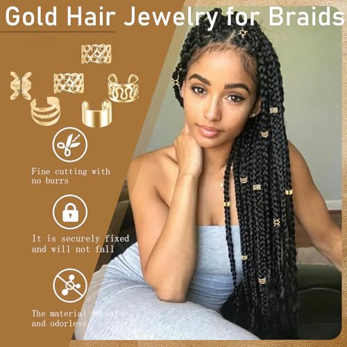 50 Pcs Gold Metal Hair Jewelry for Braids Adjustable Dreadlock Cuffs