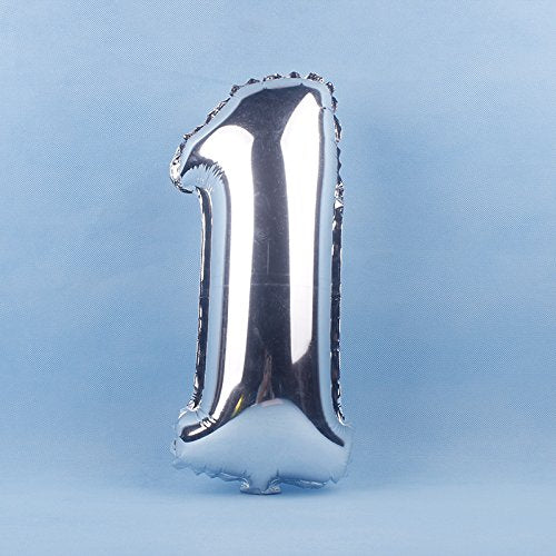 Glanzzeit 16 Inch Silver Foil Number 1 Balloon for Birthday Party Decor