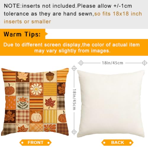 Fall Outdoor Pillow Cover 18x18, Waterproof Pumpkin Plaid Decor