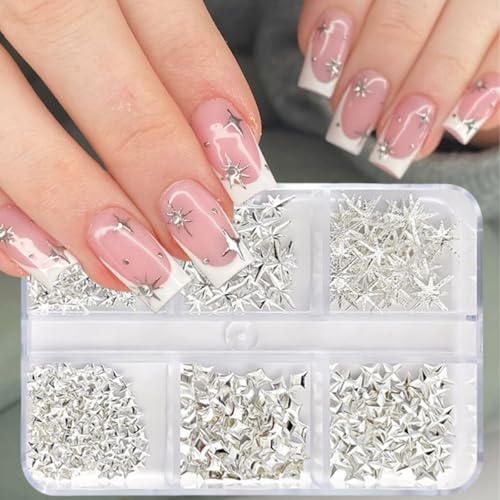 GUAACCB 3D Gold & Silver Star Nail Charms - 2 Box Celestial Metal Jewels