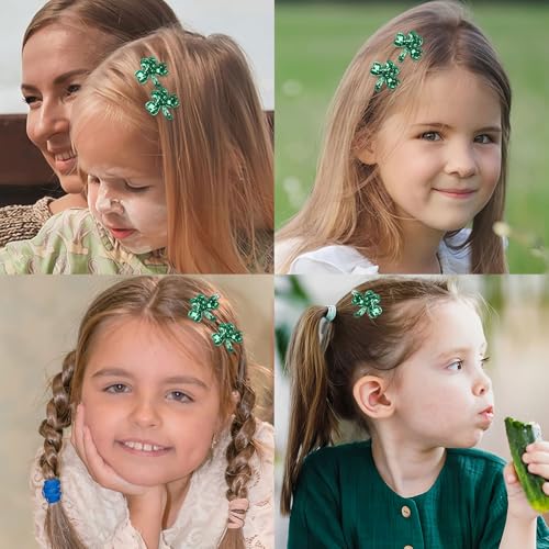 HIFANMM Green Sequin Shamrock Hair Clips 2pcs St. Patrick's Day Hair Barrettes