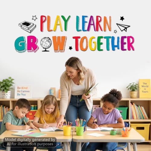 Motivational Wall Decals Set - Play Learn Grow Together Decor
