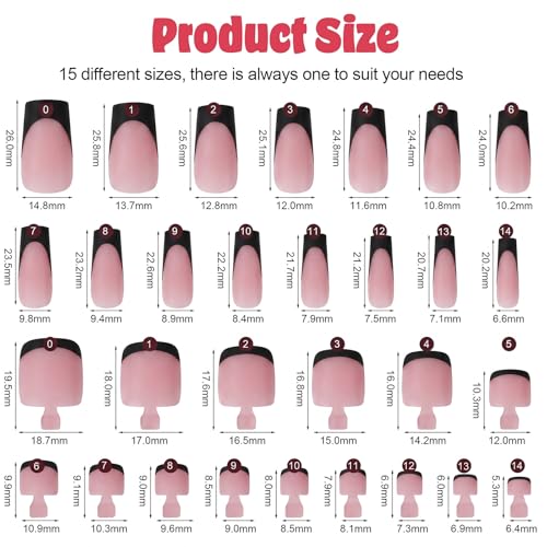 Ouligay 60PCS Black French Tip Press on Nails & Toenails Medium Square