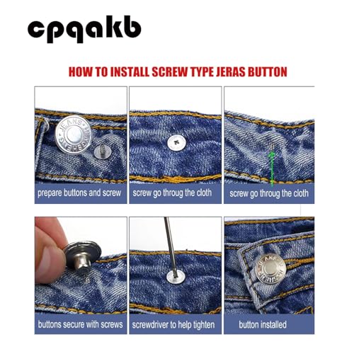 17mm No-Sew Metal Jeans Buttons - 20 Sets with Screwdriver