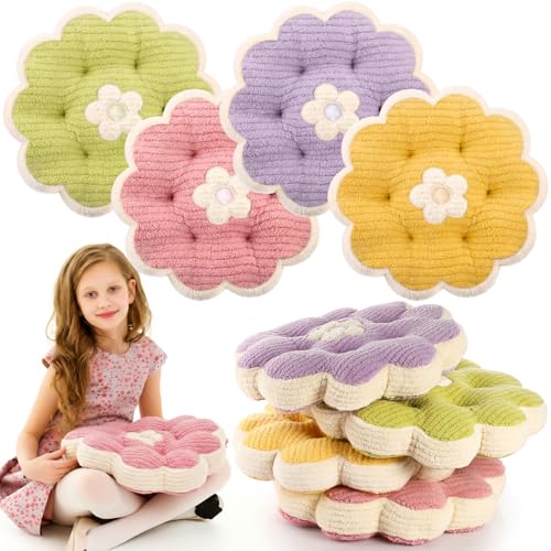 Colorful Flower Floor Pillow Cushion Set - 15.75 Inch Plush Kid & Petals
